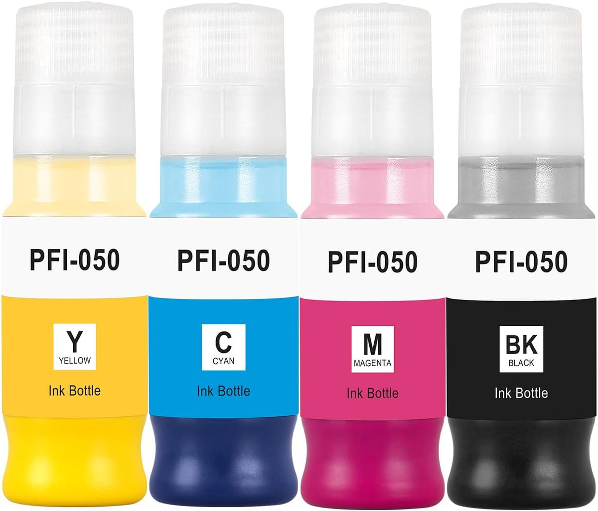 PFI-050 PFI050 Ink Tank Remanufactured PFI-050BK PFI-050C PFI-050M PFI-050Y 5701C001 Pigment Ink Tank 70ML Replacement for imagePROGRAF TC-20 (4-Pack, Black Cyan Magenta Yellow) (bcmy)