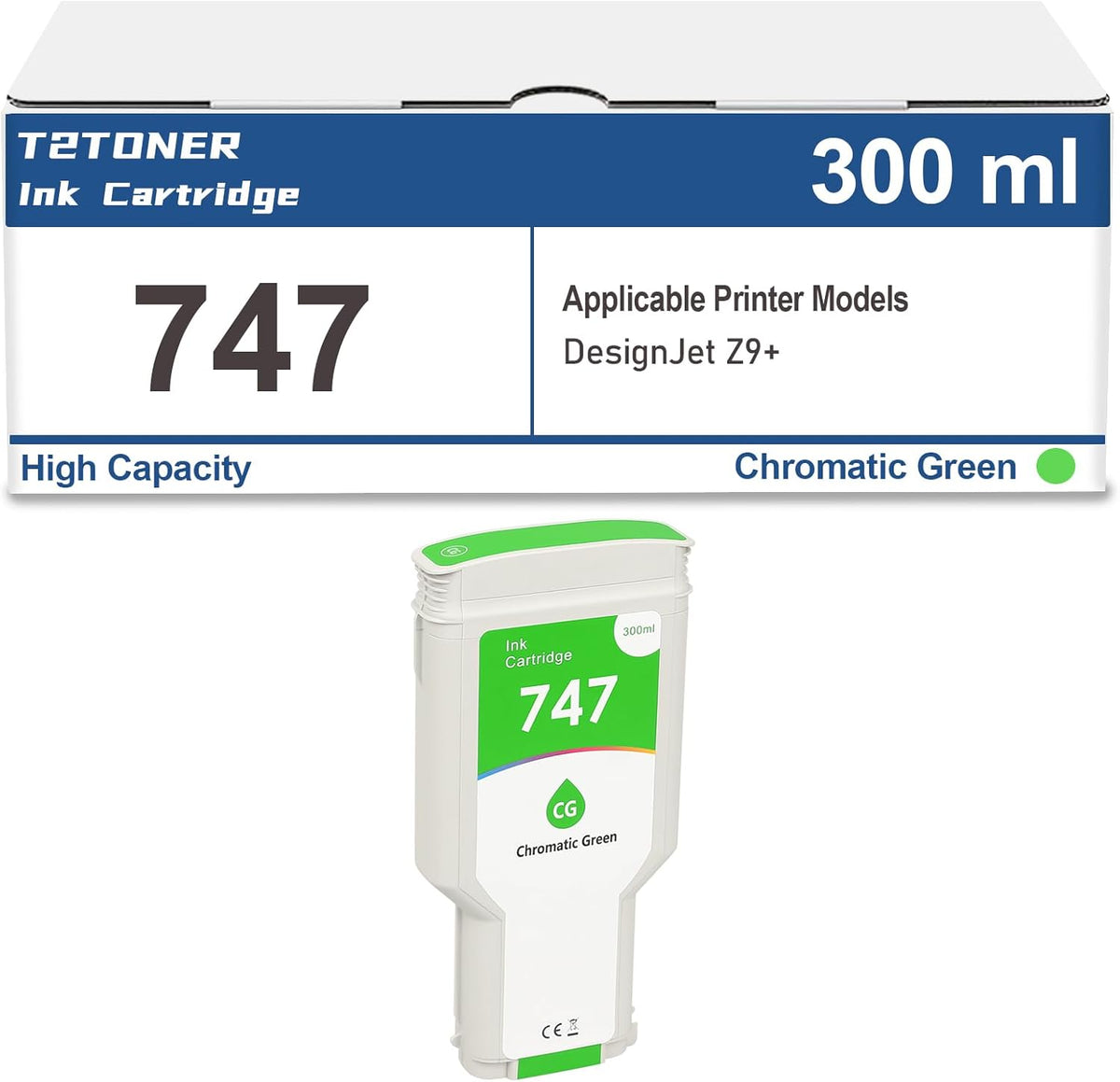 747 Chromatic Green 300-ml Genuine Replacement for HP 747 Ink Cartridge for DesignJet Z9+ Large Format Printers(P2V84A)（300ml）