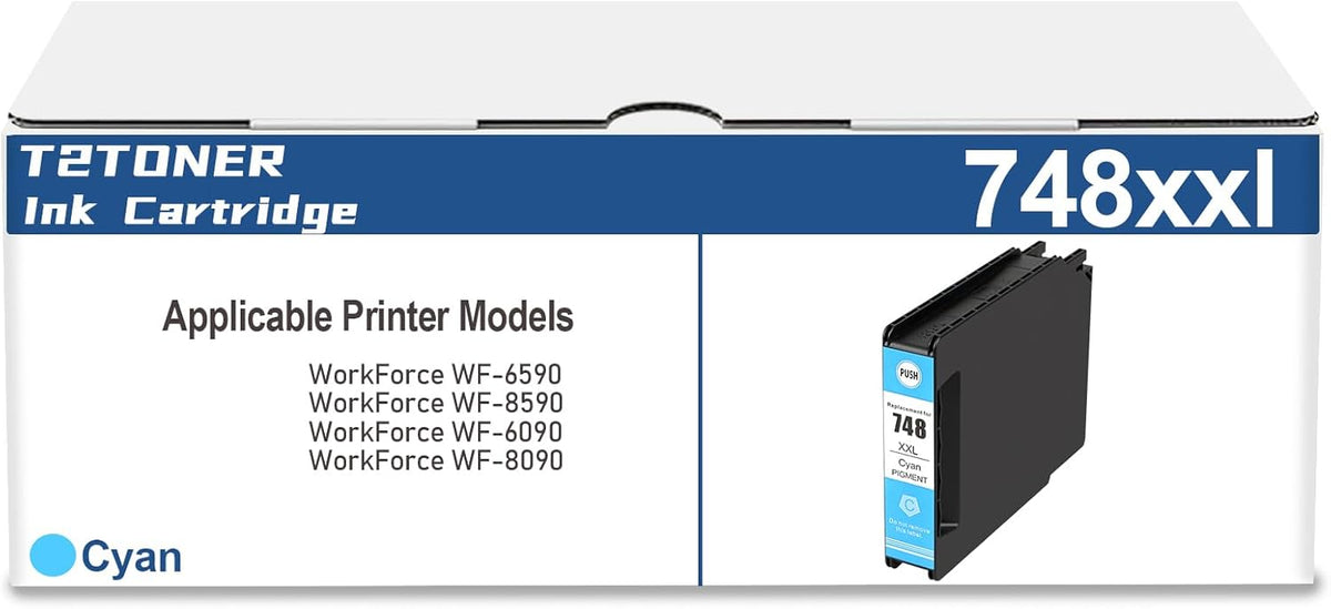 748XXL Ink Cartridge Remanufactured 748 T748 748XXL T748XXL High Capacity (T748XXL220) Replacement for Workforce Pro WF-6590, WF-8590, WF-6090, WF-8090(Cyan)