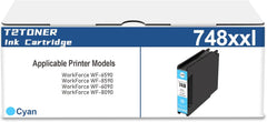 748XXL Ink Cartridge Remanufactured 748 T748 748XXL T748XXL High Capacity (T748XXL220) Replacement for Workforce Pro WF-6590, WF-8590, WF-6090, WF-8090(Cyan)