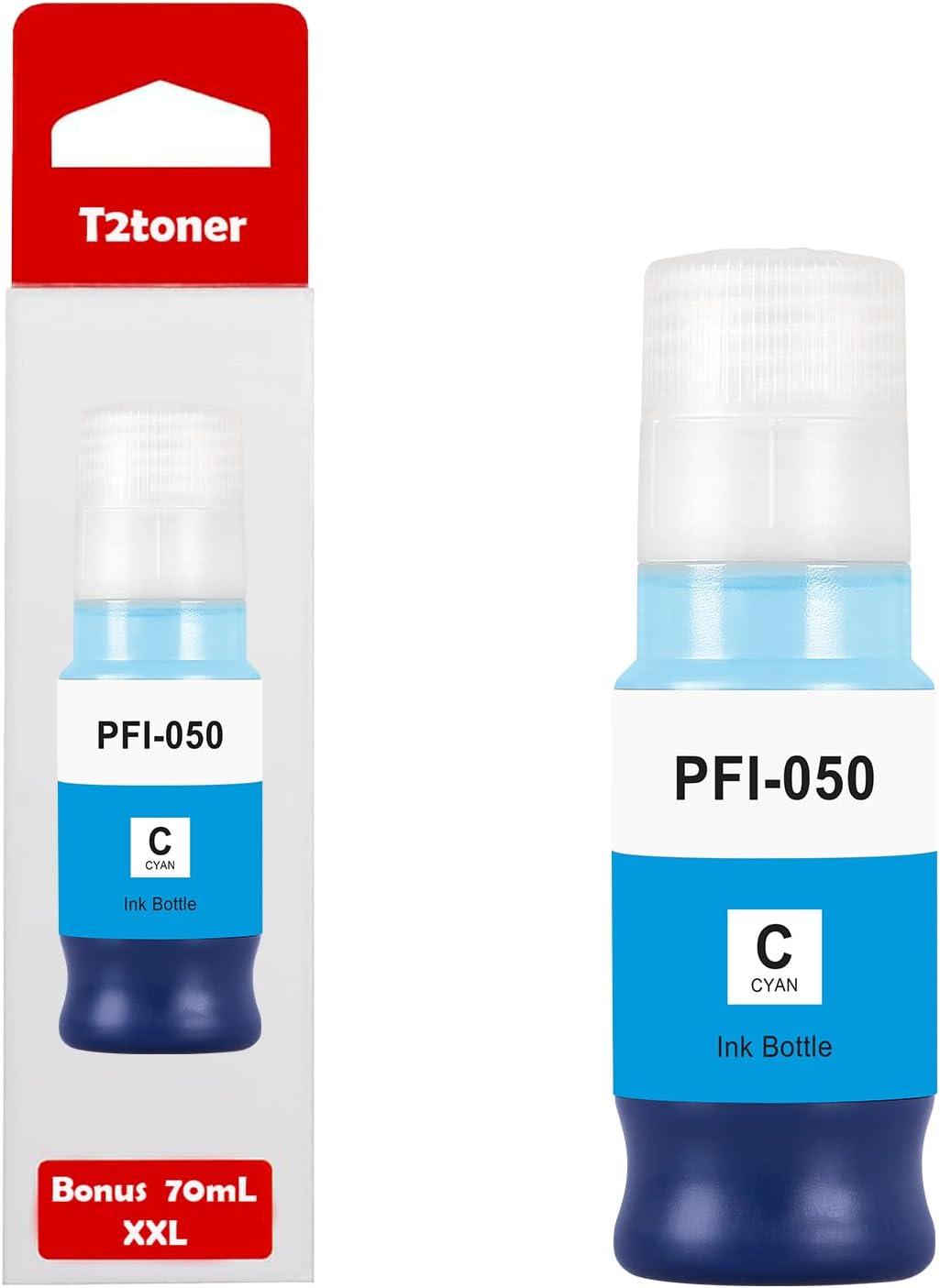 PFI-050 PFI050 Cyan Ink Tank Remanufactured PFI-050C 5699C001 Pigment Ink Tank 70ML Replacement for imagePROGRAF TC-20 TC-20M Printer Ink Bottle.(1-Pack)