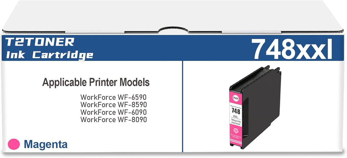 748XXL Ink Cartridge Remanufactured 748 T748 748XXL T748XXL High Capacity (T748XXL320) Replacement for Workforce Pro WF-6590, WF-8590, WF-6090, WF-8090(Magenta)