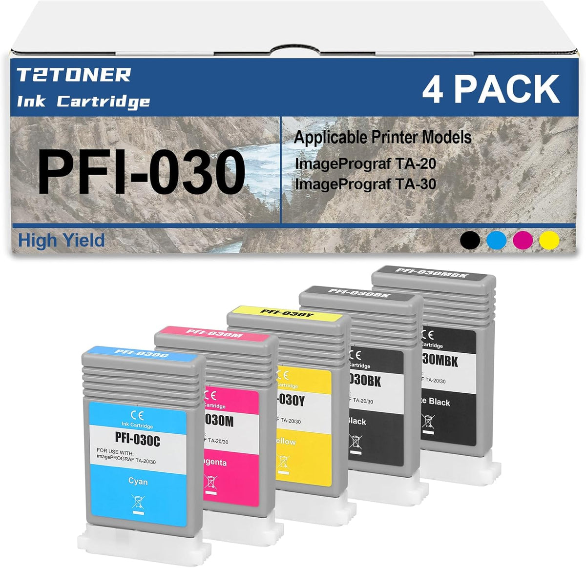 PFI-030 PFI030 Pigment Ink Tank Kit Replacement for PFI-030 Ink Cartridges PFI-030MKB PFI-030BK PFI-030C PFI-030M PFI-030Y Compatible for ImagePrograf TA-20 TA-30 Printer