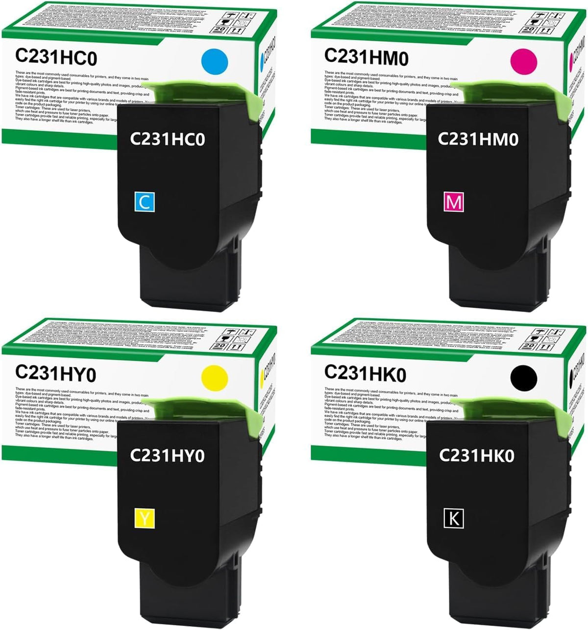 High Yield C2325 Toner Cartridges C231 Remanufactured C231HK0 C231HC0 C231HM0 C231HY0 Replacement for C2325 C2425 C2535 MC2325 MC2425 MC2535 MC2640 Printer(4-Pack)