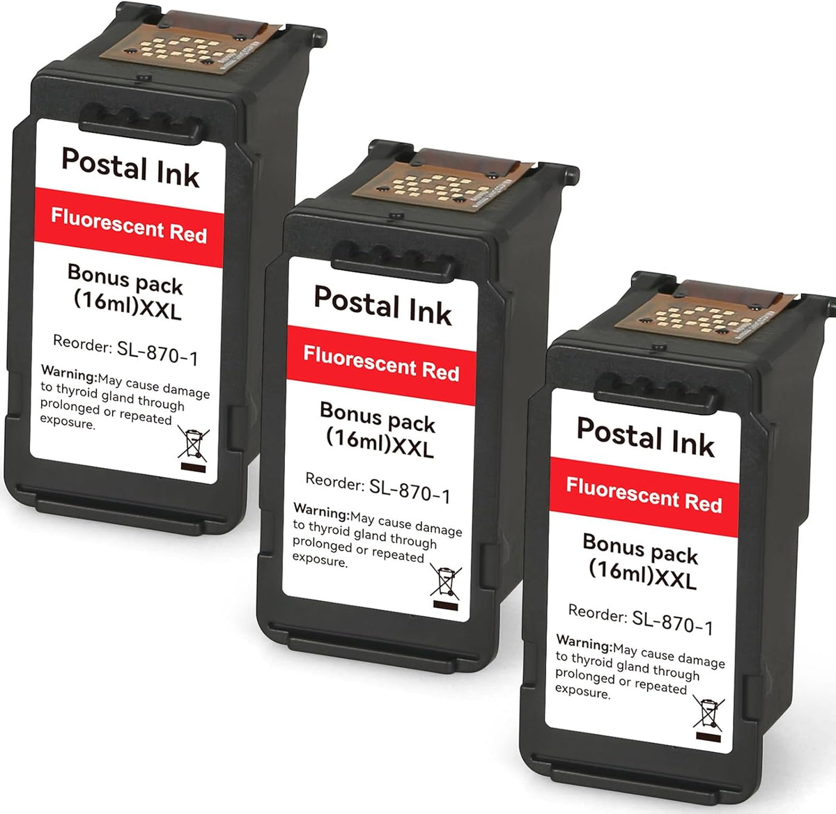 High Capacity SL-870-1 XXL Red Ink Cartridge Compatible SL870-1 SL8701 XXL Fluorescent Red Ink Replacement for The PB New SendPro Mailstation Postage Meter (CSD1) Machine (3pack) (16ml*3)