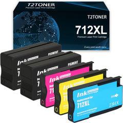 712XL Ink Cartridges 5-Pack Remanufactured 712 Ink Cartridge 80ml Replacement for DesignJet T650 T630 T250 T230 T210 Studio Plotter Printer(2X Black,1x Cyan,1x Magenta,1x Yellow)