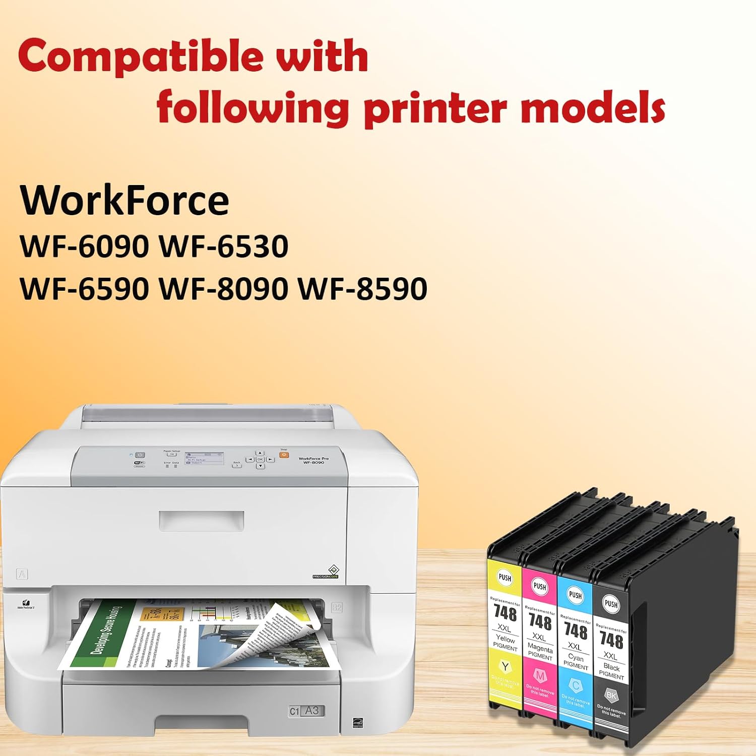 748XXL Ink Cartridge Remanufactured 748 T748 748XXL T748XXL High Capacity (T748XXL220) Replacement for Workforce Pro WF-6590, WF-8590, WF-6090, WF-8090(Cyan)