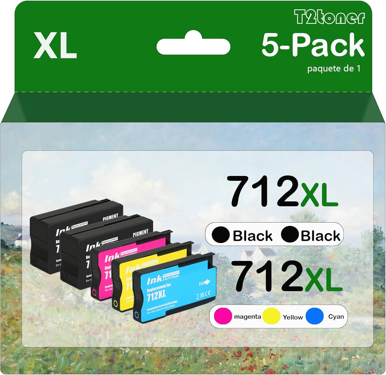 712XL Ink Cartridges Remanufactured 5PK 712 Ink Cartridge 80ml Replacement for DesignJet T650 T630 T250 T230 T210 Studio Plotter Printer