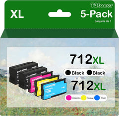 712XL Ink Cartridges Remanufactured 5PK 712 Ink Cartridge 80ml Replacement for DesignJet T650 T630 T250 T230 T210 Studio Plotter Printer(2X Black,1x Cyan,1x Magenta,1x Yellow)