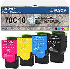 78C10 Toner Cartridge Remanufactured 78C10K0 78C10C0 78C10M0 78C10Y0 Replacement for CS421 CS521 CS622 CX522 CX421 CX622 CX625 CS622de CS521dn CS421dn CX421adn CX522ade Printer.(4-Pack)