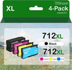 712XL Ink Cartridges Remanufactured 4PK 712 Ink Cartridge Replacement for DesignJet T650 T630 T250 T230 T210 Studio Plotter Printer(1X 80-ML Black,1x 29-ML Cyan,1x29-ML Magenta,1x 29-ML Yellow)