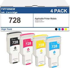 728 Ink Cartridges Compatible 728xl Ink Cartridges Replacement for DesignJet T730 & T830 MFP Large Format Plotter Printers (300ml Matte Black/130ml Cyan Magenta Yellow)