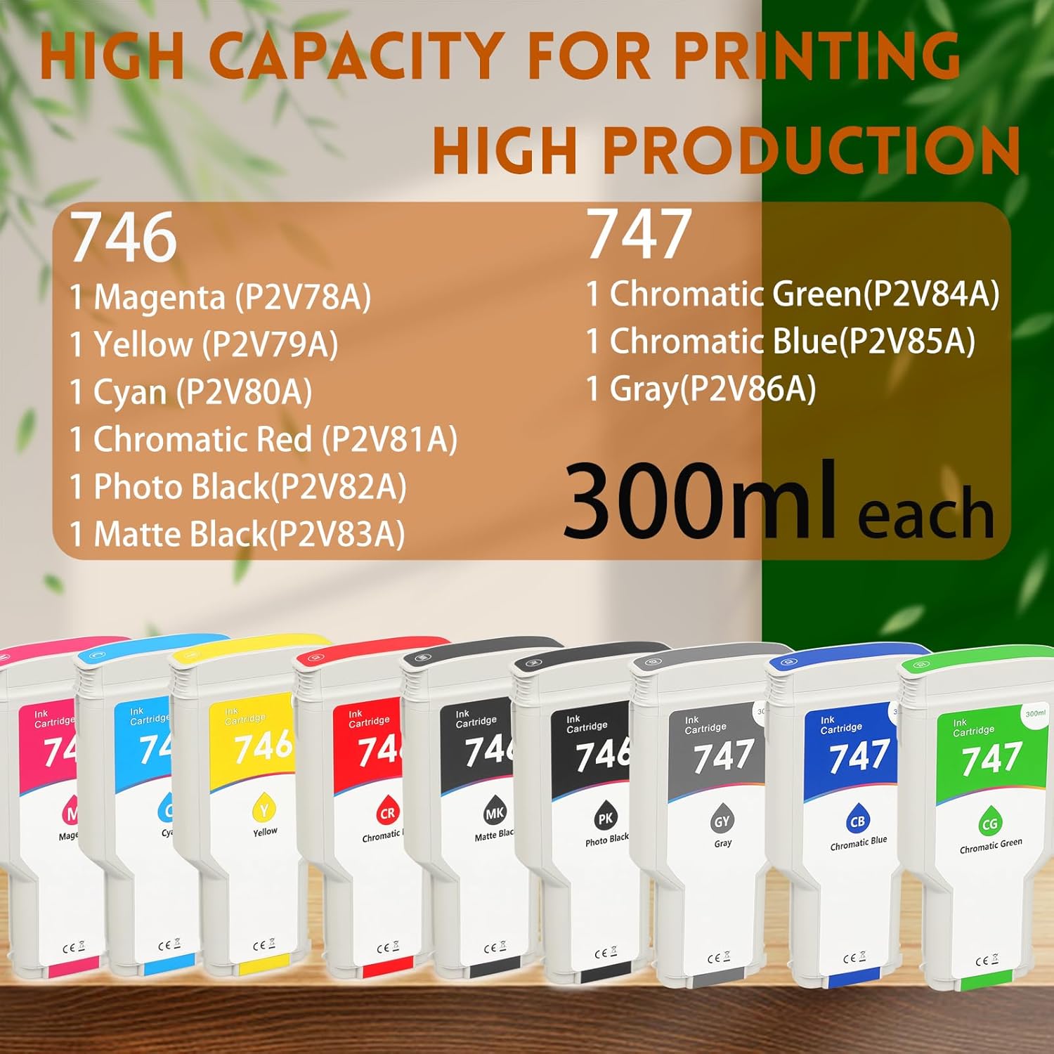 747 Chromatic Green 300-ml Genuine Replacement for HP 747 Ink Cartridge for DesignJet Z9+ Large Format Printers(P2V84A)（300ml）