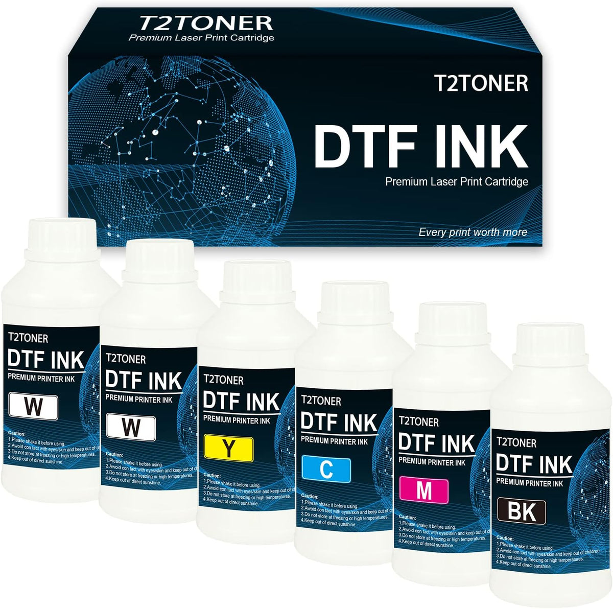 DTF 6 x 250ML Ink Replacement for printhead R1390 R2400 R2800 L1800 L1430 L800 P408 P400 P608 XP-15000 Printer.2W+BCMY